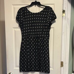 J. Crew 100% Silk Black Printed Cap Sleeve Dress Size 14